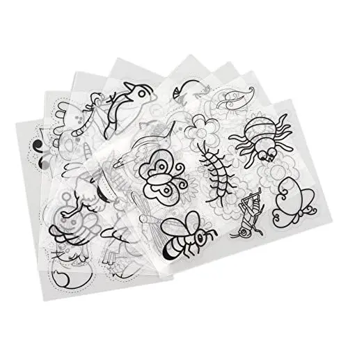 Produktbild: 8 Schrumpffolien mit Handgemalten Mustern, DIY-Druck, Kunsthandwerk mit Einzigartigen Stilen für, Schulprojekte, Ornamente (Vogelserie JS-83)