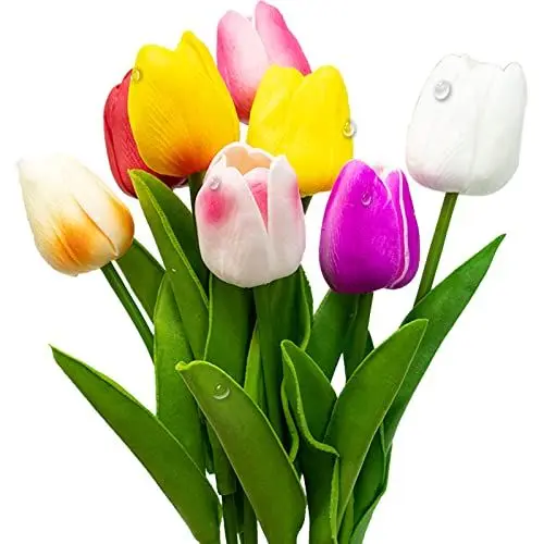 Produktbild: 8 StückTulpen künstlich wie echt Künstliche Tulpen realistische Tulpen Latex-Material kunstblumen tulpen Blumenstrauß Arrangements für Zuhause Raumdekoration Party Hochzeit Dekoration mehrfarbig