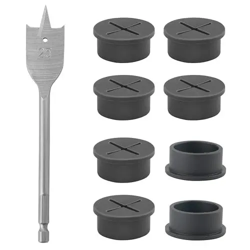 Produktbild: 8 Stück 25mm Flexible Silikon-KabeldurchfüHrung Schreibtisch Kabeldurchführung Schwarz Kabeldurchführung mit 1 Bohrer für Büroschreibtische und Andere Möbelabdeckungen