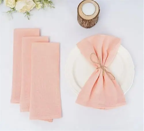 Produktbild: 8 Stück 42 x 42 cm Leinenservietten, weiche Baumwollleinenservietten, mit zerknitterten dekorativen Stoffservietten, for Hochzeiten, Partys, Abendessen, Weihnachten, den täglichen Gebrauch(Apricot)