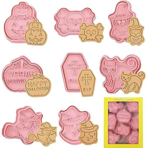 Produktbild: 8 Stück Ausstechformen Halloween Set, 3D Halloween Keksausstecher Keks Fondant Ausstecher Plätzchenausstecher Ausstechformen Cookie Cutter Kunststoff Plätzchenformen