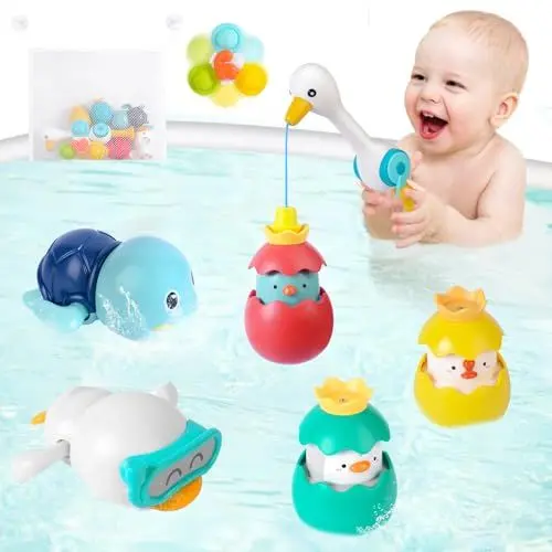 Produktbild: 8 Stück Badewannenspielzeug Kinder, Baby Wasserspielzeug mit Magnetische Angelrute,Saugnapf Spielzeug,Angelspiel für Kinder, Wind up Spielzeug für Kinder Toddler Sensorik Badespielzeug Baby ab 1 Jahr