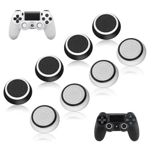Produktbild: 8 Stück Controller Zubehör Schutzabdeckung, Thumbstick Caps Grip Set, Thumbstick Kappen Gaming Cap Grip, Stick Joystick Schutz Aufsätze für Universelles Gaming Zubehör (Schwarz, Weiß)