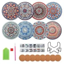 Produktbild: 8 Stück Diamond Painting Untersetzer,Diamond Art Painting Mandala,DIY-Diamant-Untersetzer mit Ständer und Korkunterlage, Geeignet für Anfänger wie Erwachsene und Kinder, Jugendliche