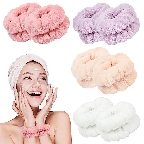 Produktbild: 8 Stück Gesicht Wasch Armbänder, Mikrofaser Handgelenk Waschband zum Waschen Gesicht Saugfähige Wasser Schweissband für Makeup Gesichtshautpflege Spa Verhindern Wasser in den Ärmel Läuft