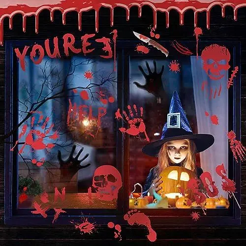 Produktbild: CINGHIA 8 Stück Halloween Blutige Aufkleber, Halloween Fenster Dekoration, Halloween Deko Aufkleber, Halloween Deko Fenster, Für Halloween Party Fenstertür Badezimmer Spiegel Spukhaus Deko