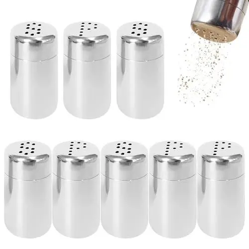 Produktbild: 8 Stück Mini Salzstreuer, Edelstahl Klein Gewürzstreuer mit Löchern 5ml Tragbarer Pfefferglas für Unterwegs Brotdose Silber Salz Gewürze Camping Pfefferstreuer Reise Eier Pfeffer