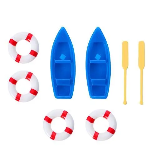 Produktbild: 8 Stück Miniatur Puppenhaus Boot mit Ruder Und Rettungsring Kanu Modell Figuren Strand Dekoration für DIY Fee Garten Zubehör