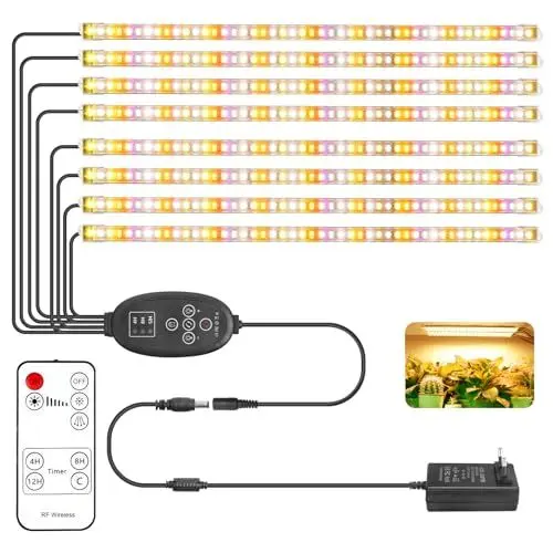 Produktbild: 8 Stück Pflanzenlampe LED, Pflanzenlicht, 384 LEDs Pflanzenleuchte Wachsen Licht Vollspektrum für Zimmerpflanzen mit 4/8/12H Zeitschaltuhr, Grow Light mit 10 Dimmbare Stufen 8 Beleuchtungsmodi