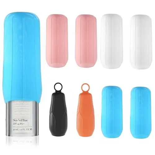 Produktbild: 8 Stück Silikon Flaschenhüllen Set, Wiederverwendbares Silione Zubehör,Outdoor Reisen Elastische,Travel Bottles Set Travel Kit, Reise Zubehör Gadgets