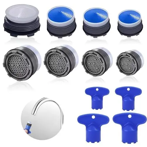 Produktbild: 8 Stück Strahlregler Wasserhahn, 16.2-23.5 mm Perlatoren für Wasserhähne Wasserhahn Luftsprudler Wassersparer Wasserhahn Sieb Einsatz mit 4 Größen Schraubenschlüssel