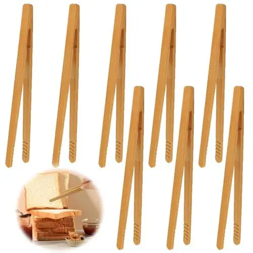 Produktbild: 8 Stück Toast Tongs, Bambus-Toastzange,Rutschfestem Grillzange Holz,Wiederverwendbare Holzzange,Mini Holz Kochzange Kleine Küchenzange Für Salat, Grillen, Braten