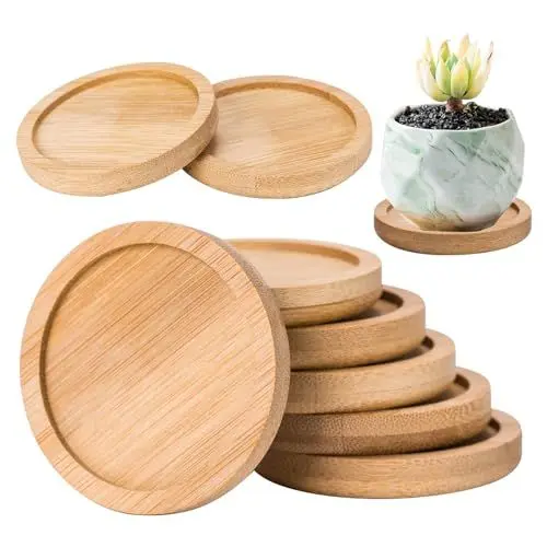Produktbild: 8 Stück Untersetzer für Blumentöpfe Set Pflanzen Untersetzer Aus Bambus Holzuntersetzer Rund Untersetzer Holz Blumentopf für Innenbereich Blumentöpfe,Kleine Sukkulenten Und Garten Dekoration