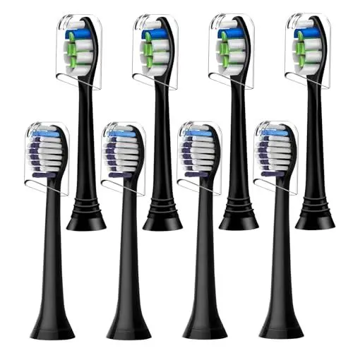 Produktbild: 8 Stück Zahnbürstenköpf Kompatibel mit Philips Sonicare elektrische Zahnbürste, 4 Stück Precision Clean und 4 Stück Whitening Clean Bürstenköpfe, Schwarz.