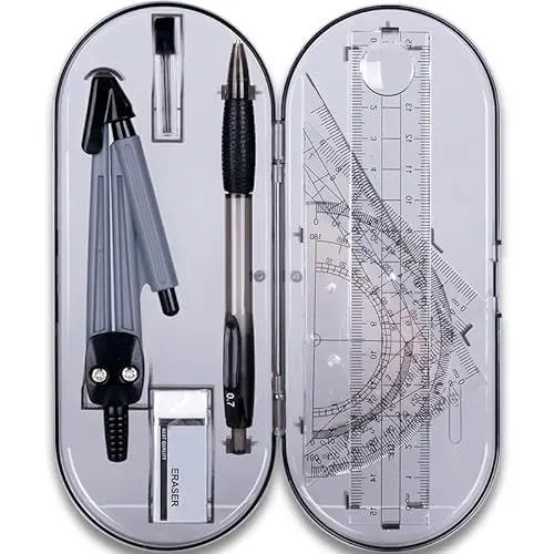 Produktbild: 8 stück Geometrie Set Zirkel Geometrie Kit inkl Winkelmesser Kompass Bleistift Führen Minen Bleistift Radiergummi mit Aufbewahrungsbox für Architekten Ingenieure Studenten
