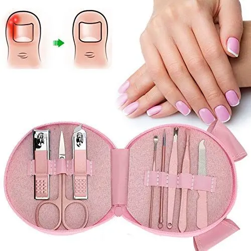 Produktbild: 8 teiliges Nagelknipser Set, Cartoon Maniküre Pflegeset mit süßem Schweinemuster für Männer und Frauen, professionelle Nagel tote Haut Augenbrauen Kunstwerkzeug entfernen