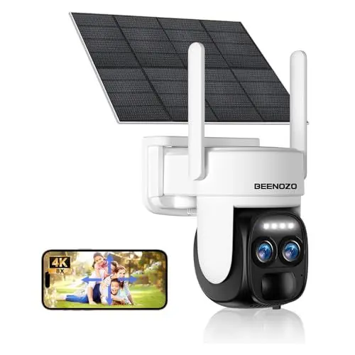 Produktbild: (8 x Hybrid-Zoom) 4 K Überwachungskamera, WLAN, für den Außenbereich, kabellos, Solar, 360°PTZ, IP-Kamera, Akku, mit Solarpanel, AI, Nachtsicht, Farbe, Sirene, bidirektionales Audio