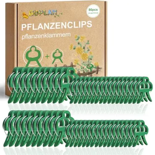 Produktbild: 80 Pflanzenclips Pflanzenklammern für Rankhilfe Tomaten, Rosen, Gurken und andere Rankpflanzen – Besonders einfache Rankhilfe für Pflanzen (30Große+50Klein)