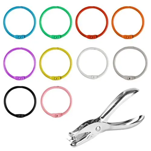 Produktbild: 80 STK Buchbinderinge Metall, 30mm Buchringe, Loseblatt Verbinder Ringe, Bunt Karteikarten Ringe, Lose Blatt Buch Ringe, Bücher Ringe Heftringe für Scrapbook Fotoalbum Handwerk, mit 1 x Locher
