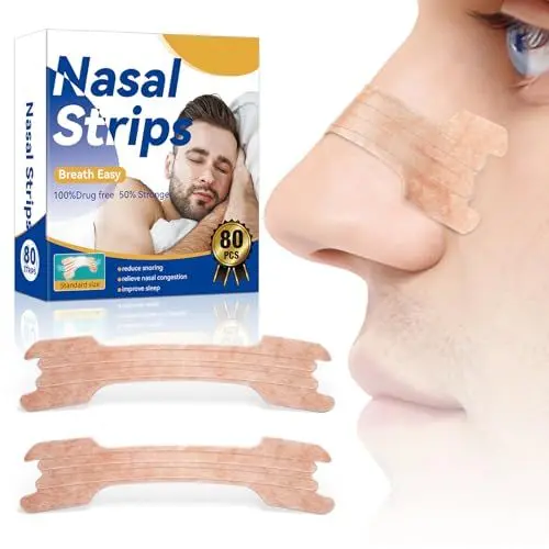 Produktbild: 80 Stück Nasenpflaster zum Schnarchen Stoppen, Anti-Schnarch-Pflaster, Erleichtert verstopfte Nase bei Erkältungen und Allergien, für Sport und Schlaf