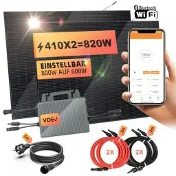 Produktbild: 800 Watt Balkonkraftwerk, Balkon Solaranlage 800w komplett mit Wechselrichter 800W/600W, Balkonkraftwerk 800W komplett Steckdose mit 10M Kabel, Mini solaranlage mit Fernüberwachung, balkonkraftwerke.