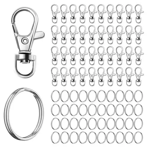 Produktbild: 80Stk Schlüsselring Edelstahl Klein Karabiner Schlüsselanhänger Basteln Selber Machen Ringe Karabinerhaken mit Drehgelenk(Silber)