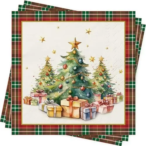 Produktbild: 80Stück Servietten Weihnachten Weihnachtsbäume Servietten Weihnachts Tischdeko Deko Weihnachts Servietten Papierservietten Xmas Servietten Merry Christmas Servietten Napkins 33X33cm Winter Servietten