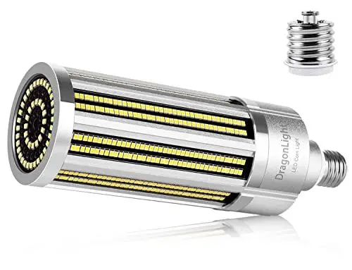Produktbild: 80W Superhell Mais Licht LED Glühbirne Lüfterlos(Ersetzt 600Watt) - E27 LED Lampe mit E40 Adapter - 5000K Kaltweiß 9,600 Lumens für Gebiet Beleuchtung - Garage Werkstatt Straßenleuchte