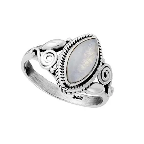 Produktbild: 81stgeneration Frauen 925 Sterling Silber Boho Spiral Muster Mondstein Edelstein Monatsstein Ring