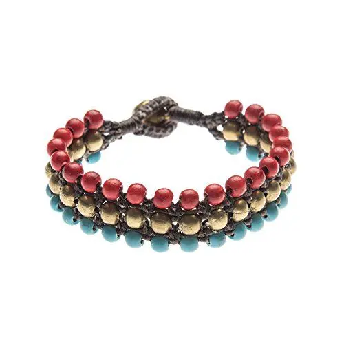 Produktbild: 81stgeneration Türkis Korallenstein Messing Gold Hippie Glocke Armband
