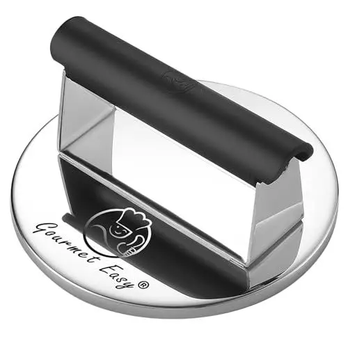 Produktbild: 839g Burgerpresse Edelstahl | Burger Smasher mit hitzeresistentem Griff | Spülmaschinenfeste Burgerpresse | Professionelle Patty Presse perfekt zum Grillen/Braten von Fleisch | Smash Burger Presse