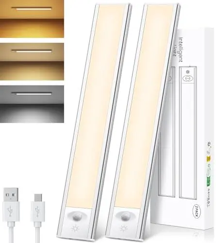 Produktbild: 84LED Unterbauleuchte Küche, 2 Stück Schrankbeleuchtung mit Bewegungsmelder, Dimmbar Schranklicht Schrankleuchte Kabellos LED Sensor Licht Nachtlicht USB Aufladbar für Schlafzimmer/Kleiderschrank