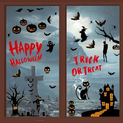 Produktbild: 87 Stück Halloween-Fensterbilder Eignen Sich zum Dekorieren von Spukhäusern Fensterbilder Halloween ist eine Halloweens-Dekoration, Requisite, Halloweens-Fensteraufkleber
