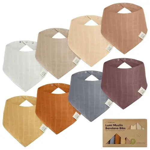 Produktbild: 8er Pack Musselin Lätzchen - Dreieckstuch für Jungen und Mädchen, Baby Lätzchen, Unisex Musselin Dreieckstuch, Baby Sabberlätzchen, Neugeborene Lätzchen, Zahnen Lätzchen, Säuglings Lätzchen (Spice)