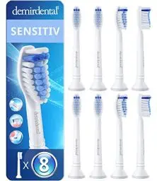 Produktbild: 8er demirdental Sensitive Aufsätze passend für Philips Sonicare Ersatzbürsten, Weiche Bürstenköpfe für sensible Zähne, Weiß, entspricht HX6058