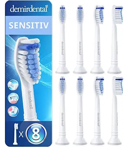 Produktbild: 8er demirdental Sensitive Aufsätze passend für Philips Sonicare Ersatzbürsten, Weiche Bürstenköpfe für sensible Zähne, Weiß, entspricht HX6058