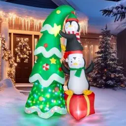 Produktbild: 8FT/244CM Weihnachtsdeko Aussen Aufblasbar, Weihnachtsbaum Pinguine Niedliche Aufblasbare Weihnachtsfiguren innen für Weihnachten Faltbar Wetterfest mit Bunten Rotierenden LED-Lichtern