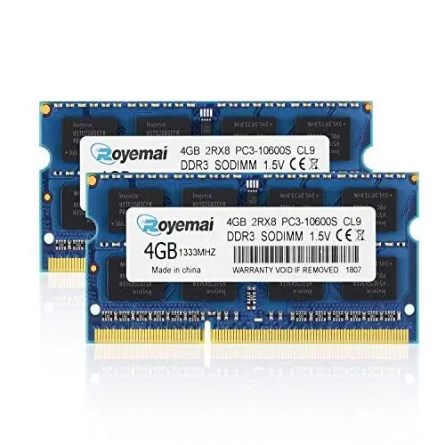 Produktbild: 8GB(2x4GB) DDR3 1333Mhz PC3-10600 Sodimm 2Rx8 1,5V CL9 Non-ECC Notebook Arbeitsspeicher Module Upgrade für MacBook iMac
