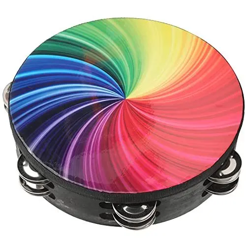 Produktbild: 8in Buntes Tamburin Doppelreihig Jingles Handglocke Percussion Instrument Handglocke Clap Drum(Bunt)