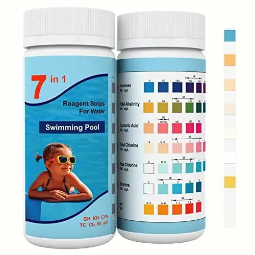 Produktbild: 8IN1 Pool Teststreifen, 100 Stück Wasserchemie Teststreifen für Pool,Spa und Whirlpool,Genauer Pool Tester für Salz, Härte, Gesamtalkalität,Cyanursäure, Gesamtchlor, freies Chlor, Bro (7IN1V)