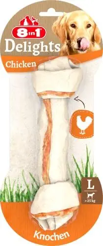 Produktbild: 8in1 Delights Chicken Knochen L - gesunder Kauknochen für große Hunde, hochwertiges Hähnchenfleisch eingewickelt in Rinderhaut, 1 Stück