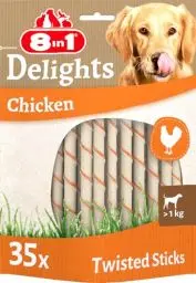 Produktbild: 8in1 Delights Chicken Twisted Sticks - gesunde Kaustangen für Hunde, hochwertiges Hähnchenfleisch eingewickelt in Rinderhaut, 35 Stück
