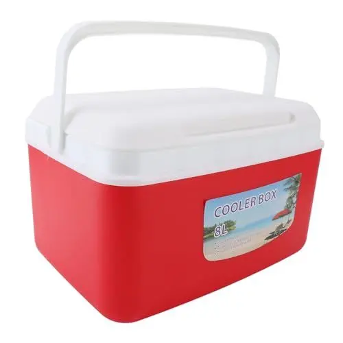 Produktbild: 8L Tragbare Isolierte Kühlbox, Effiziente Kälte- und Heißisolierung, Tragbare Hartkühler-Kühlbox für Camping, Picknick, Strand, Getränke, Angeln (Rot)