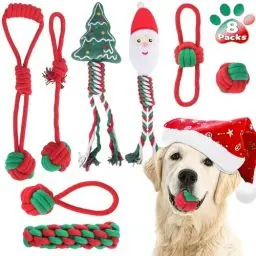 Produktbild: 8-Pack Weihnachtshundspielzeug, Weihnachtshundspielzeug Set für Welpen, Lustige Baumwollseilspielzeug für Welpen Kleine Mittlere Hunde, Hund für Zahnreinigung Interagierende Spiele
