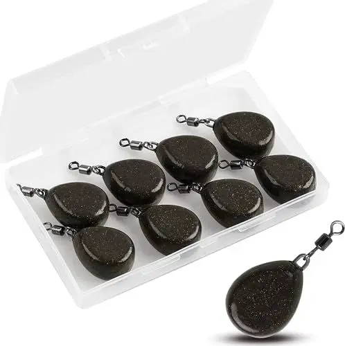 Produktbild: 8stk Karpfenbleie Flat Pear Bleie Gewichte Wirbelbleie 2oz/57g Angelblei Gewichte Karpfenangeln Bleisenkergewichte Angelausrüstung Set in Box (Braun)