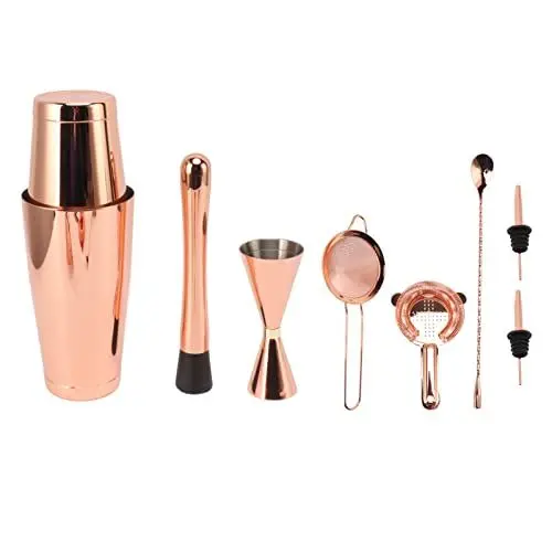 Produktbild: 8-teiliges Cocktail-Shaker-Set, Boston Cocktail-Shaker-Bar-Set, Edelstahl, Cocktail-Mixer mit Sieb, Doppelmessbecher, Rührlöffel, Stößel, Ausgießer, Bar-Zubehör, Bartending-Set (Roségold)
