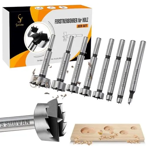Produktbild: 8TLG Forstnerbohrer Set, Professional Holzbohrer 6-35mm, Forstner Bohrer Mit Rundschaft für Löcher in Hartholz