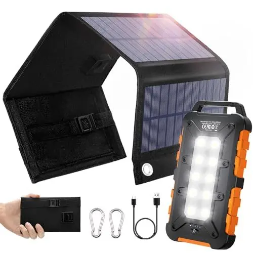 Produktbild: 8W faltbaren Solarpanel mit Solar Powerbank 26800mAh PD 15W Solarladegerät QC3.0 USB C Schnelles Aufladen und 4 Ausgängen externer Akku Tragbares Ladegerät für Handys, Camping, Outdoor und mehr