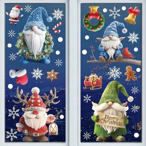 Produktbild: 9 Blatt Fensterbild weihnachten, Fensterbilder Weihnachtsdeko Selbstklebend，Statisch Fensterfolie Weihnachten，Winterdekoration Doppelseitige, Weihnachtsfensterbilder PVC Wiederverwendbare