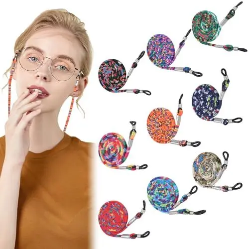 Produktbild: 9 Mehrfarbig Brillenkette, Grobe Baumwolle Geflochtenes Brillen Kette, Brillenkordel, Brillenbänder Damen, Brillenband Im Boho-Stil, Brillen Schnur Lesebrille, Brillenhalter Kette Elegant für Frauen